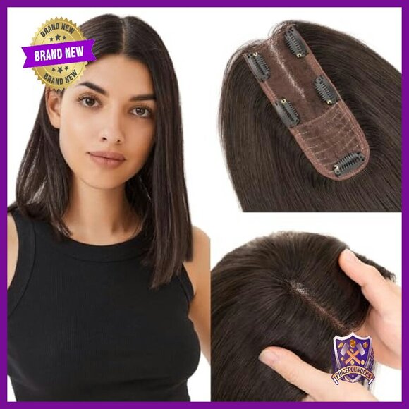 Human Hair Topper 10 Inch No Bangs 2.25x6 Silk Base 5 Clips main image 5